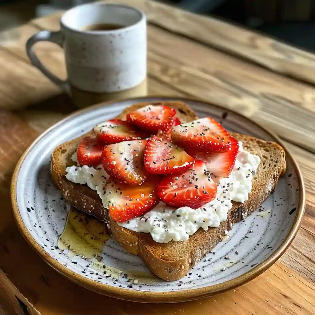 cottage-cheese-toast-serving Cottage cheese toast served with tea on a breakfast tray