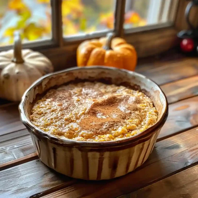 Pumpkin Protein Baked Oats (No Protein Powder!) – Easy High-Protein Fall Breakfast 3 Slices of pumpkin baked oats served with yogurt and maple syrup on a ceramic plate