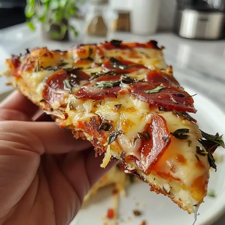 Baked keto chicken crust pizza with golden edges and melted cheese