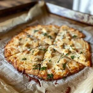 Baked keto chicken crust pizza with golden edges and melted cheese