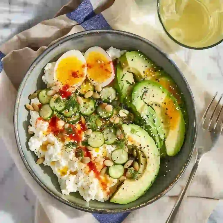 TikTok Viral Cottage Cheese Power Bowl for Mounjaro Lunch 2 Cottage cheese bowl with lemon water served on rustic linen