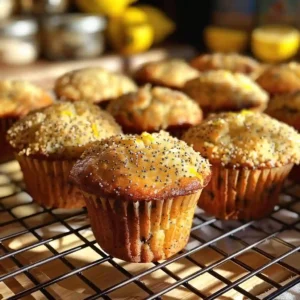Freshly baked high-protein lemon poppy seed muffins cooling on a rack