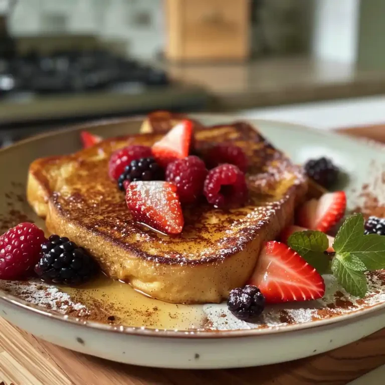 High protein French toast served with strawberries and honey on a breakfast table