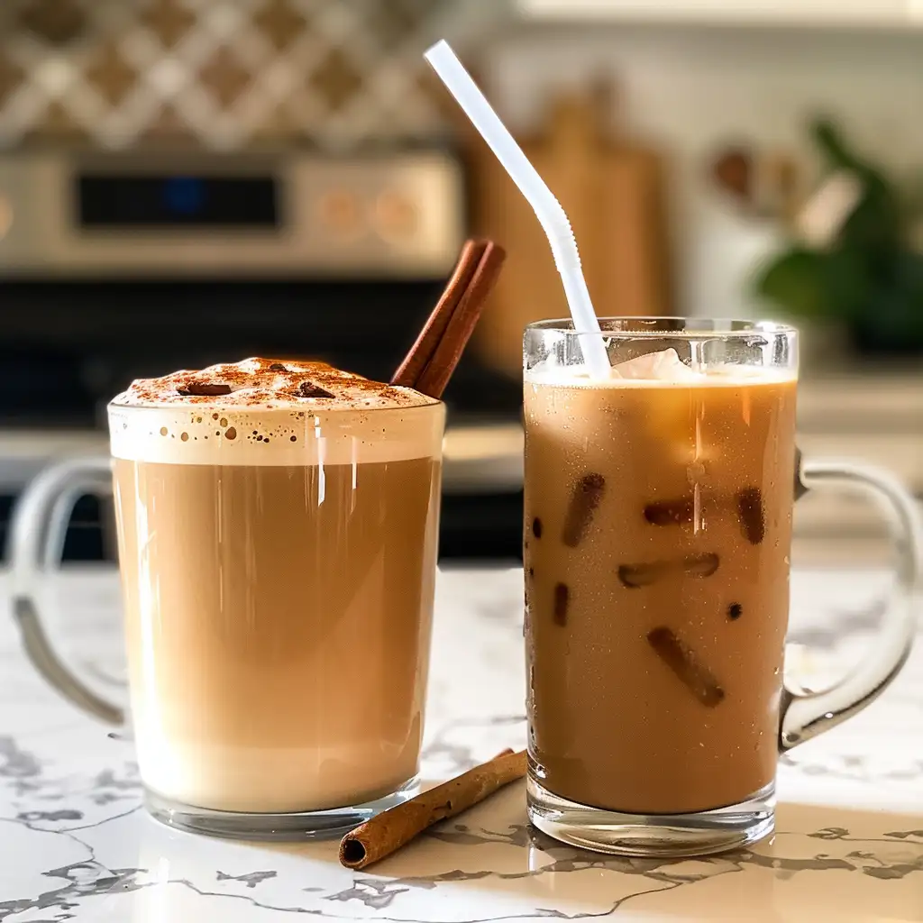 proffee-serving-suggestion Mounjaro High-Protein Coffee Hot and iced proffee served side by side on kitchen counter