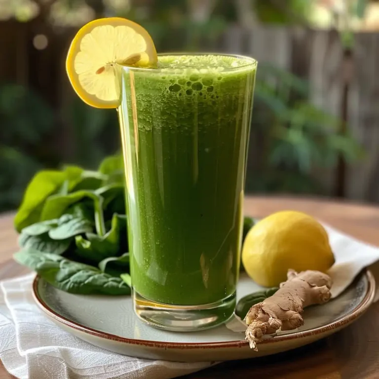 Lemon ginger spinach smoothie served with garnish on a plate