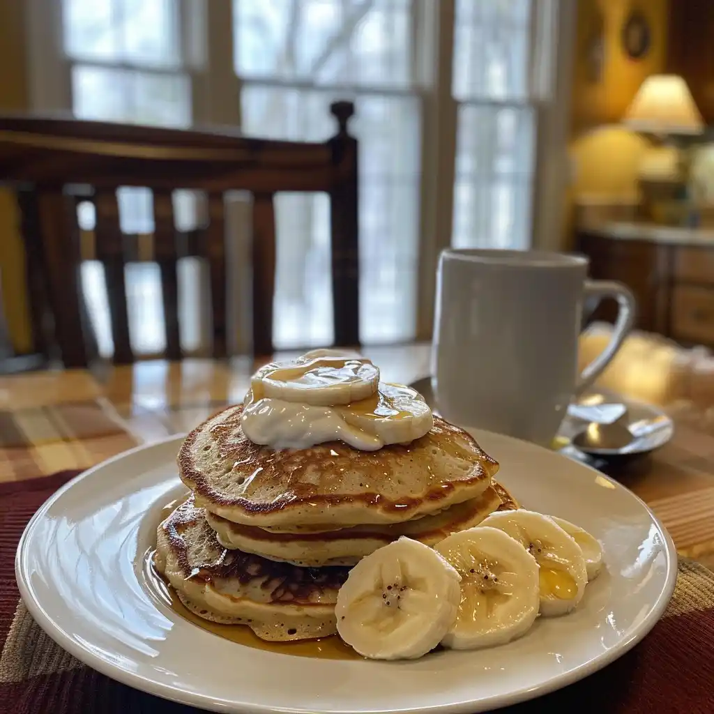 millville-protein-pancake-plate Millville Protein Pancake Mix Review served with banana and yogurt on a breakfast plate