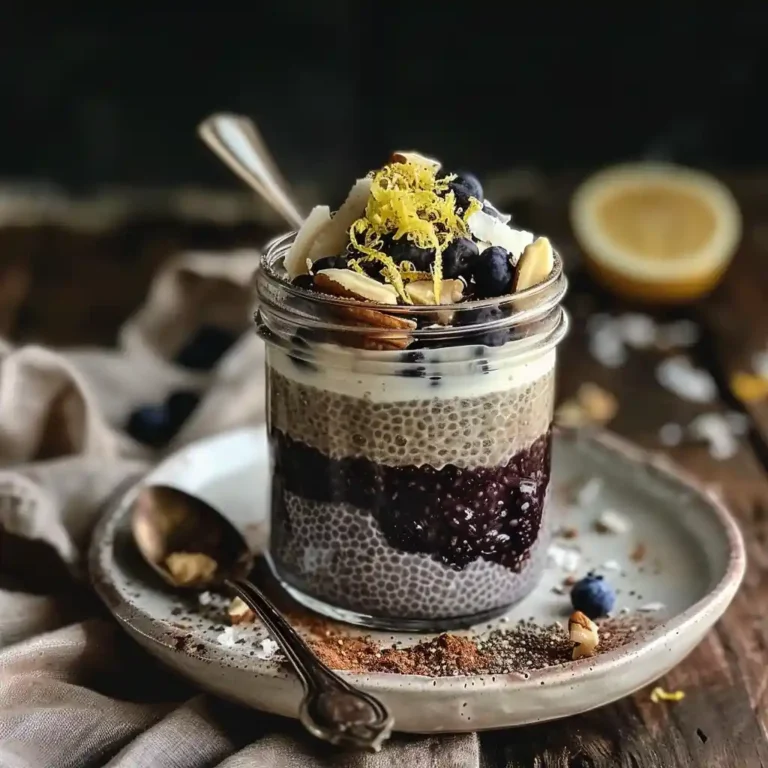Miso Chia Pudding – A High-Protein, Gut-Healthy Twist 2 Miso chia pudding topped with blueberries, lemon zest, and coconut served on a plate