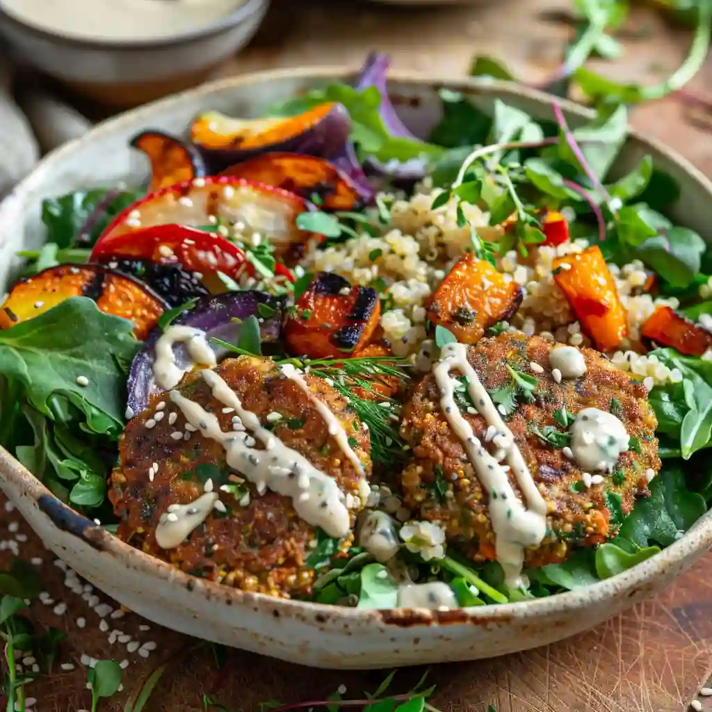 chia-patties-serving-suggestion Pan-fried chia veggie patties in a skillet, golden and sizzling