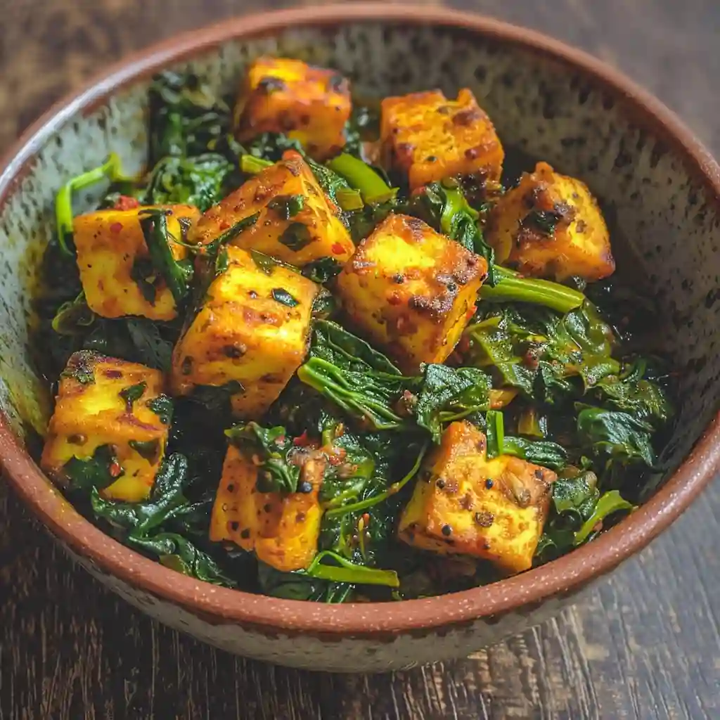 paneer-spinach-serving Paneer spinach curry with roti or millet served in a bowl