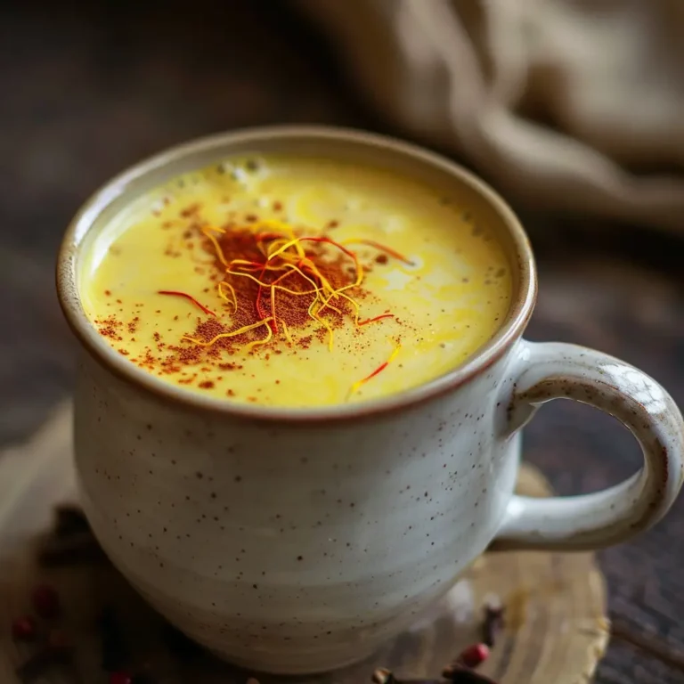 Saffron Latte Bomb for Hormone Balance: A Creamy Ritual for Mood & PMS Relief 4 Saffron latte served in a ceramic cup with visible saffron threads and steam rising