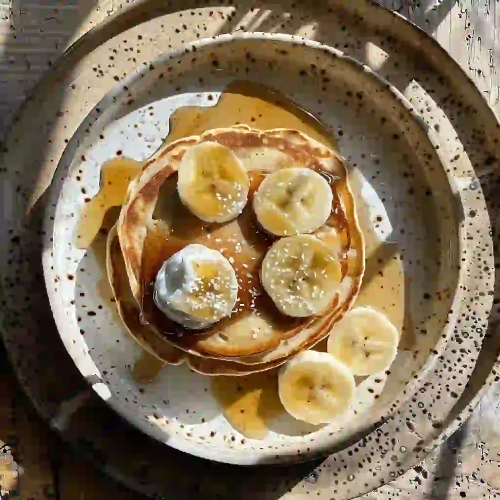 pinterest-low-histamine-pancakes Tall stack of golden hormone-friendly pancakes with blueberries and syrup,