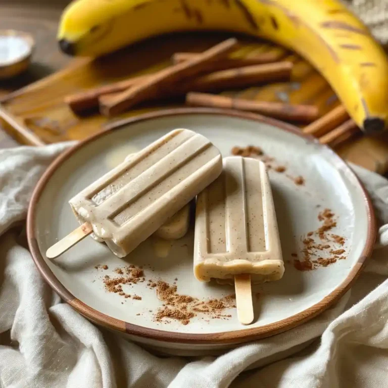 Protein ice pops served with banana slices and almond milk on the side